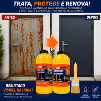 Kit Convertedor De Ferrugem 2 Unidades 500ml Com Pincel 2 Pol Trata E Protege