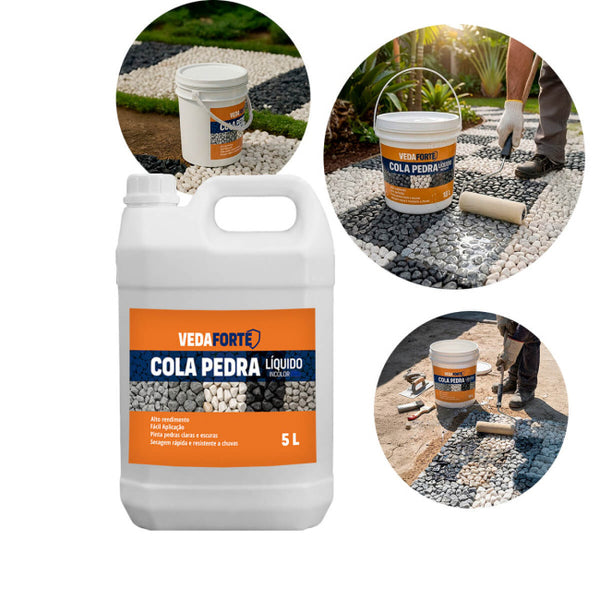 Veda Forte Cola Pedra Incolor 5L Secagem Rápida Cola Pedra Líquida 5L Alta Aderência Veda Forte